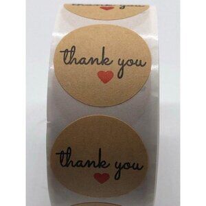 Thank You Stickers Kraft Paper with Red‎ Heart 500p